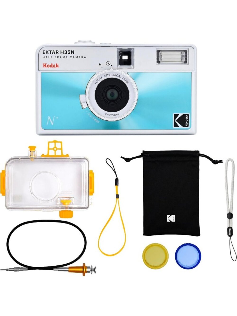Reusable Half Frame Film Camera, 35mm Focus-Free with Built-in Star Filter, Blue